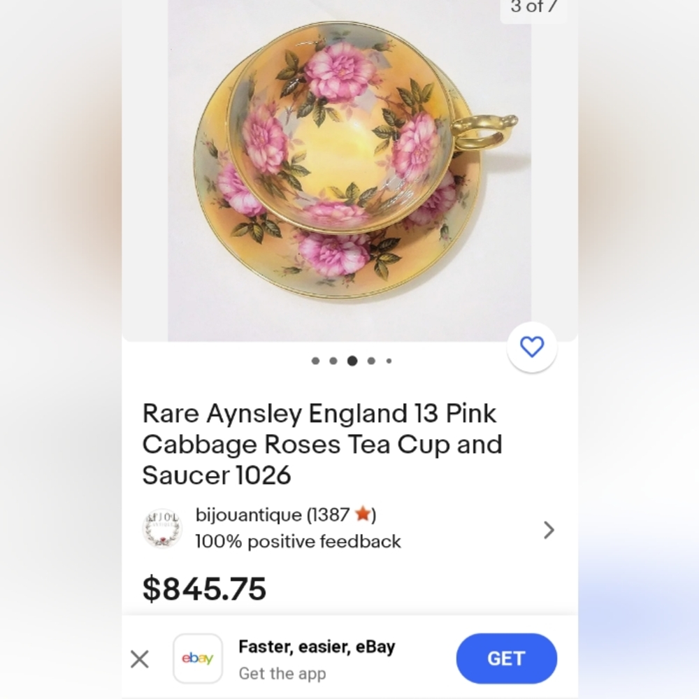 Rare Aynsley England 13 pink cabbage roses. Tea cup no saucer 1026